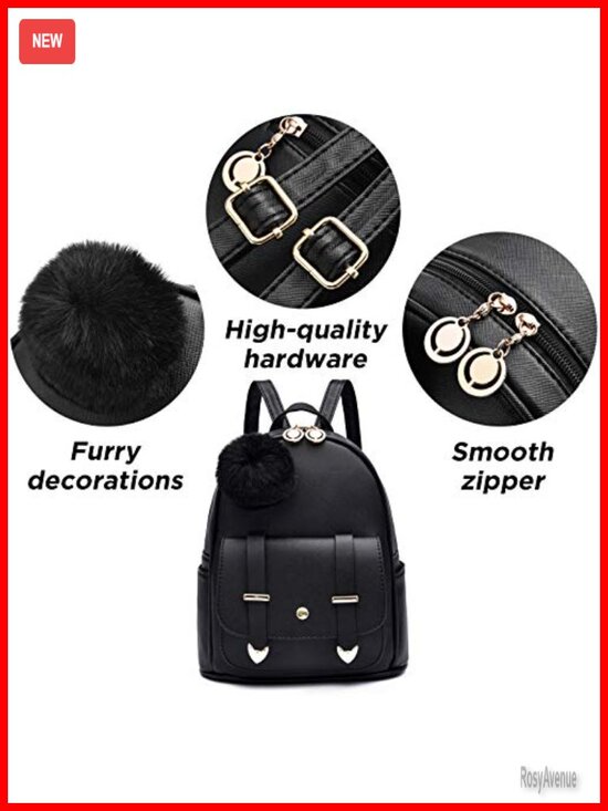 Mini PU Leather Backpack Purse with Pompom Pendant by IHAYNER
